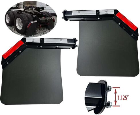 2PCS Chrome Angled Spring Loaded Mud Flap Hanger Kit&Semi Truck Trailer Duty Mud Flap 24"x24",1-1/8" Bolt Spacing,Commercial Truck Heavy Duty HD Universal Mudflap, Right & Left Side in Saudi Arabia
