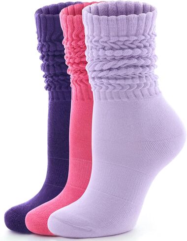 FITRELL Slouch Socks for Women, 3 Pairs Soft Cotton Knee High Scrunch Tube Boot Socks in Kuwait