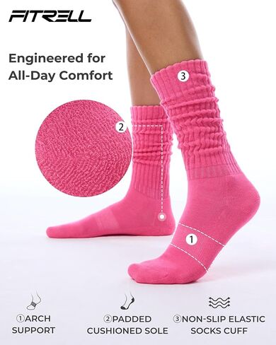 FITRELL Slouch Socks for Women, 3 Pairs Soft Cotton Knee High Scrunch Tube Boot Socks in Kuwait