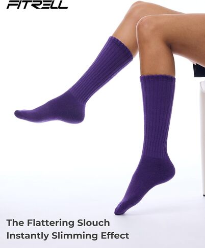 FITRELL Slouch Socks for Women, 3 Pairs Soft Cotton Knee High Scrunch Tube Boot Socks in Kuwait