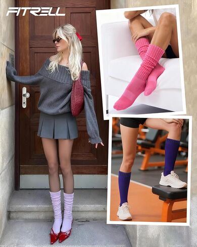 FITRELL Slouch Socks for Women, 3 Pairs Soft Cotton Knee High Scrunch Tube Boot Socks in Kuwait