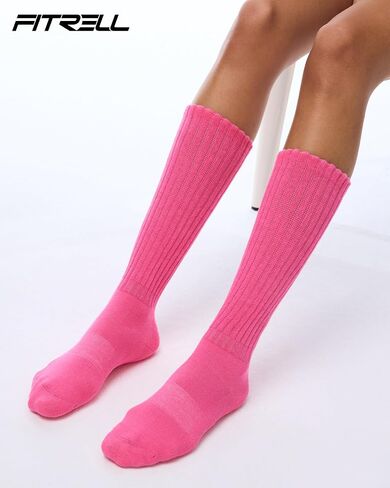 FITRELL Slouch Socks for Women, 3 Pairs Soft Cotton Knee High Scrunch Tube Boot Socks in Kuwait