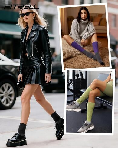 جوارب FITRELL للنساء، 3 أزواج من الجوارب القطنية الناعمة بطول الركبة in Kuwait