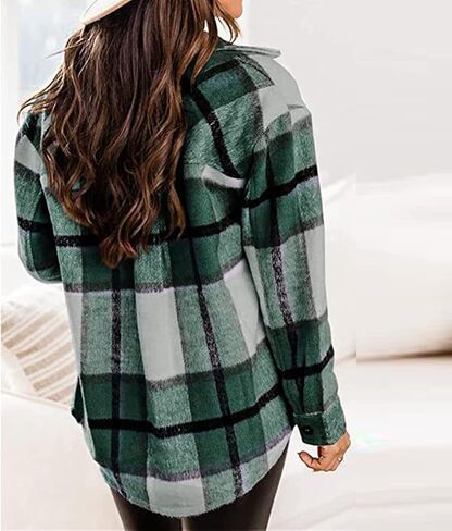 Plaid Shirts For Women Plus Size Flannel Shacket Casual Jacket Button Down Long Sleeve Shirt Fall Winter Outfits in Saudi Arabia