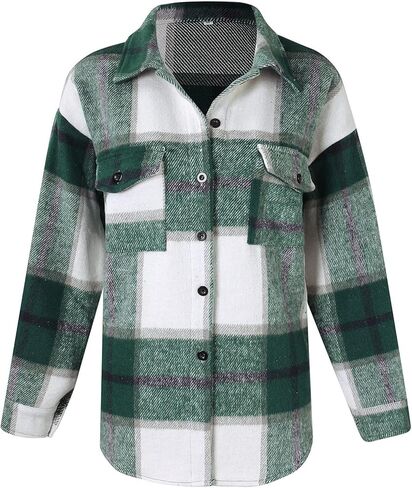 Plaid Shirts For Women Plus Size Flannel Shacket Casual Jacket Button Down Long Sleeve Shirt Fall Winter Outfits in Saudi Arabia