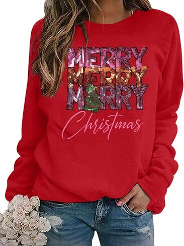 EGELEXY Christmas Sweatshirt Merry Christmas Shirts : Women Christmas Sequin Outfits Christmas Long Sleeve Pullover Tops in Saudi Arabia