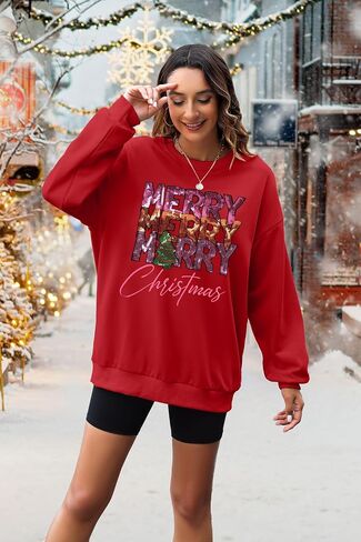 EGELEXY Christmas Sweatshirt Merry Christmas Shirts : Women Christmas Sequin Outfits Christmas Long Sleeve Pullover Tops in Saudi Arabia