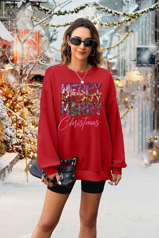 EGELEXY Christmas Sweatshirt Merry Christmas Shirts : Women Christmas Sequin Outfits Christmas Long Sleeve Pullover Tops in Saudi Arabia