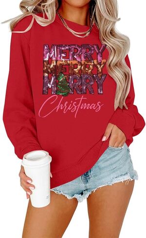 EGELEXY Christmas Sweatshirt Merry Christmas Shirts : Women Christmas Sequin Outfits Christmas Long Sleeve Pullover Tops in Saudi Arabia