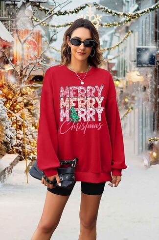 EGELEXY Christmas Sweatshirt Merry Christmas Shirts : Women Christmas Sequin Outfits Christmas Long Sleeve Pullover Tops in Saudi Arabia