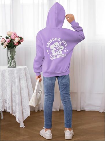 SweatyRocks Girl's Floral Graphic Hoodies Long Sleeve Oversized Sweatshirt with Pocket in Kuwait