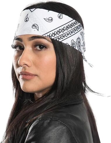 White Paisley w/Gems Pre-Sewn Bandana Headband | Elegant Rolled, Folded & Sewn Headband Adorned with Sparkling Gemstones in Saudi Arabia