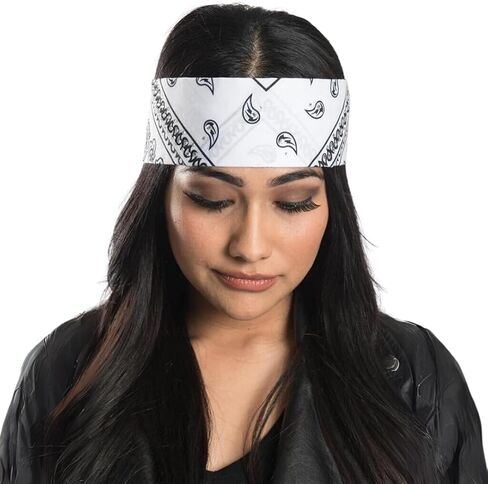 White Paisley w/Gems Pre-Sewn Bandana Headband | Elegant Rolled, Folded & Sewn Headband Adorned with Sparkling Gemstones in Saudi Arabia