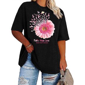 حجم كبير قمصان المرأة سرطان الثدي الشريط الوردي تي شيرت للتوعية بسرطان الثدي نشر الأمل بأكمام قصيرة in Kuwait