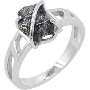 خاتم نيزك من الفضة الإسترليني عيار 925 - مجوهرات أحجار كريمة نيزكية خشنة طبيعية للرجال والنساء in Kuwait