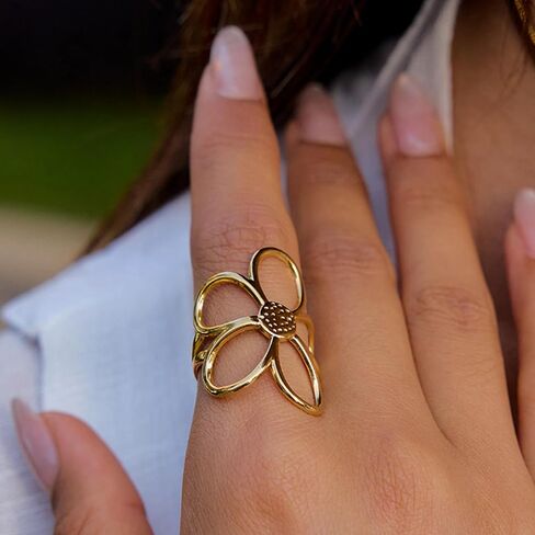 Daisy Flower Ring for Women Mixed Metal Two Tone Ring Adjustable Open Chunky Thumb Ring Gold Silver Vintage Statement Knuckle Rings Delicate Unique Finger Jewelry in Kuwait