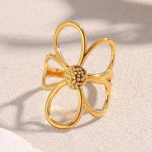 Daisy Flower Ring for Women Mixed Metal Two Tone Ring Adjustable Open Chunky Thumb Ring Gold Silver Vintage Statement Knuckle Rings Delicate Unique Finger Jewelry in Kuwait
