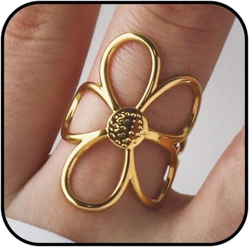 Daisy Flower Ring for Women Mixed Metal Two Tone Ring Adjustable Open Chunky Thumb Ring Gold Silver Vintage Statement Knuckle Rings Delicate Unique Finger Jewelry in Kuwait