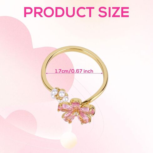 Gold Dainty Flower Ring for Women, Pink Sparkling Cubic Zirconia Stone Daisy Open Ring Adjustable Finger Band Pearl Engagement Promise Rings Statement Jewelry Gift in Saudi Arabia