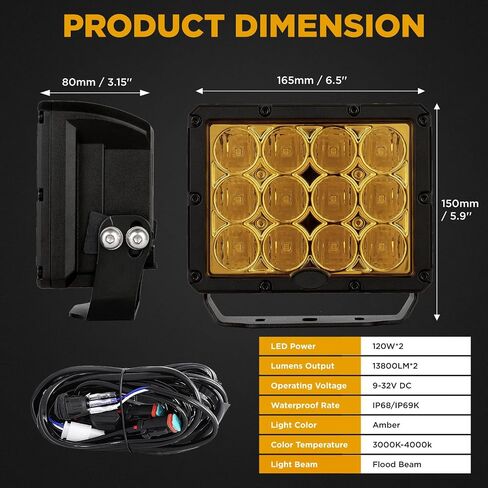 BIGLION.X مصباح قيادة كهرماني LED، أضواء سبوت لايت ليد للطرق الوعرة إضاءة LED صفراء للطرق الوعرة لشاحنة مهندس الجرارات، 12/24 فولت (7 بوصة) in Kuwait