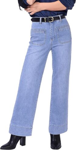 GRAPENT Wide Leg Jeans Woman Trendy High Waisted Patch Pocket Stretchy Denim Pants Vintage Casual Trouser Jeans in Saudi Arabia