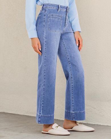 GRAPENT Wide Leg Jeans Woman Trendy High Waisted Patch Pocket Stretchy Denim Pants Vintage Casual Trouser Jeans in Saudi Arabia