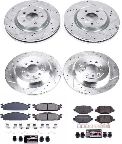Power Stop K5584 Front and Rear Z23 Carbon Fiber Brake Pads with [12.8 inch] Drilled and Slotted Brake Rotors Brake Kit For 2012 2013 2014 2015-2019 Ford Explorer Flex Taurus [Application Specific] in Saudi Arabia