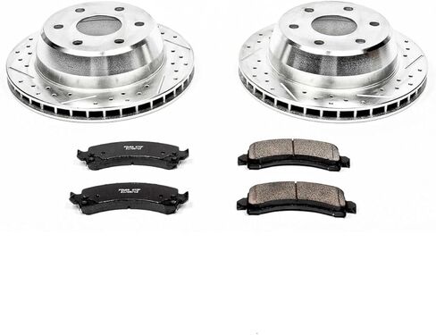Power Stop K2047 خلفي Z23 وسادات فرامل من ألياف الكربون مع مجموعة دوارات فرامل محفورة ومشقوقة لـ Escalade Avalanche 1500 Express 1500 Suburban 1500 Tahoe Savana 1500 Yukon Yukon XL 1500 [نموذج محدد] in Saudi Arabia