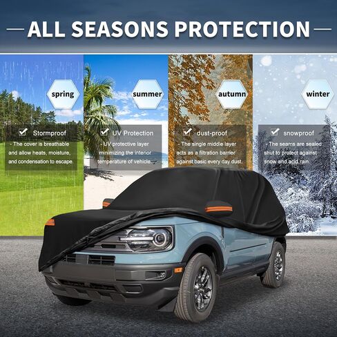 X AUTOHAUX غطاء سيارة في الهواء الطلق مقاوم للماء الشمس المطر الثلوج البرد حماية مع الجانب الأيسر الباب سستة 210D-PU لفورد برونكو in Saudi Arabia