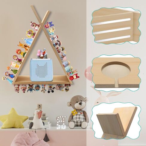 Tonie Shelf for Toniebox and Tonie Figures Triangle Wall Mounted or Desk Magnetic Wooden Shelves Storage Rack for Kids Play Room in Saudi Arabia