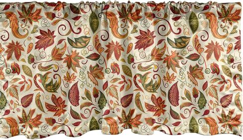 Lunarable Fall Window Valance, Mystery Vibe Exotic Autumnal Theme with Falling Leaves Vintage Ornate, Curtain Valance for Kitchen Bedroom Decor with Rod Pocket, 54" X 18", Green Burnt Sienna Beige in Saudi Arabia