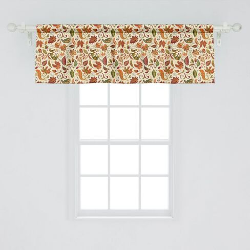 Lunarable Fall Window Valance, Mystery Vibe Exotic Autumnal Theme with Falling Leaves Vintage Ornate, Curtain Valance for Kitchen Bedroom Decor with Rod Pocket, 54" X 18", Green Burnt Sienna Beige in Saudi Arabia
