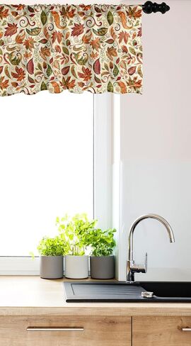 Lunarable Fall Window Valance, Mystery Vibe Exotic Autumnal Theme with Falling Leaves Vintage Ornate, Curtain Valance for Kitchen Bedroom Decor with Rod Pocket, 54" X 18", Green Burnt Sienna Beige in Saudi Arabia