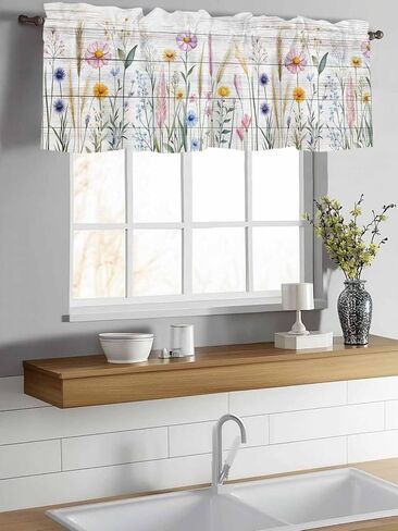 Valance Curtain Flowers Retro Plants Bushes Small Window Curtain Light Filtering Valance for Living Room Bedoom 3 Inch Rod Pocket Window Valance 54" x 18"L in Saudi Arabia
