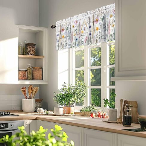 Valance Curtain Flowers Retro Plants Bushes Small Window Curtain Light Filtering Valance for Living Room Bedoom 3 Inch Rod Pocket Window Valance 54" x 18"L in Saudi Arabia