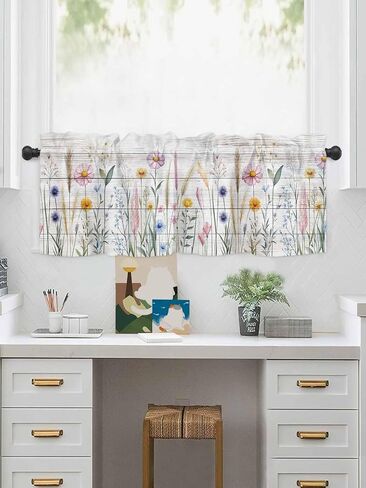 Valance Curtain Flowers Retro Plants Bushes Small Window Curtain Light Filtering Valance for Living Room Bedoom 3 Inch Rod Pocket Window Valance 54" x 18"L in Saudi Arabia