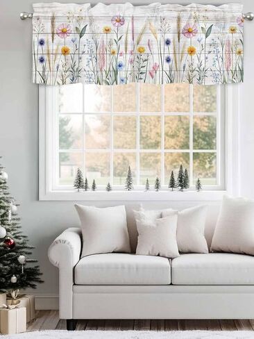 Valance Curtain Flowers Retro Plants Bushes Small Window Curtain Light Filtering Valance for Living Room Bedoom 3 Inch Rod Pocket Window Valance 54" x 18"L in Saudi Arabia