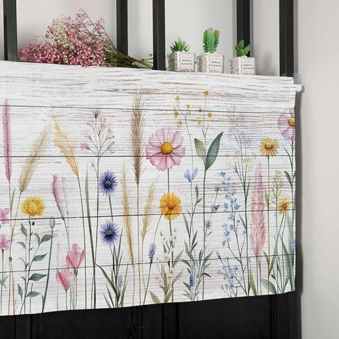 Valance Curtain Flowers Retro Plants Bushes Small Window Curtain Light Filtering Valance for Living Room Bedoom 3 Inch Rod Pocket Window Valance 54" x 18"L in Saudi Arabia