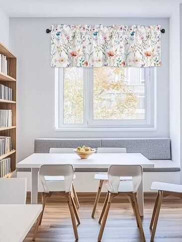 Rod Pocket Valance Watercolor Spring Flowers Short Kitchen Curtains for Windows Decor,Country Garden Floral Window Treatment for Bathroom Living Room Bedroom,1 Panel,54x18in in Saudi Arabia