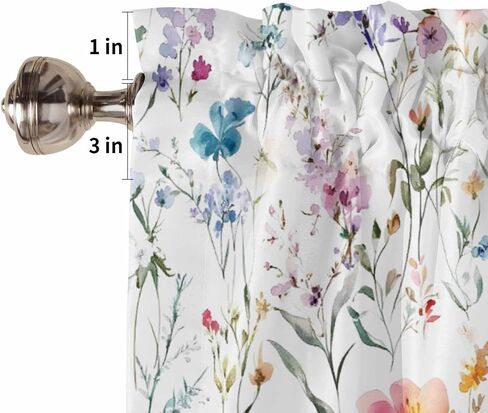 Rod Pocket Valance Watercolor Spring Flowers Short Kitchen Curtains for Windows Decor,Country Garden Floral Window Treatment for Bathroom Living Room Bedroom,1 Panel,54x18in in Saudi Arabia