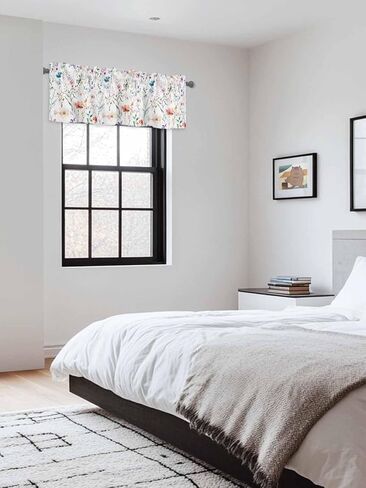 Rod Pocket Valance Watercolor Spring Flowers Short Kitchen Curtains for Windows Decor,Country Garden Floral Window Treatment for Bathroom Living Room Bedroom,1 Panel,54x18in in Saudi Arabia