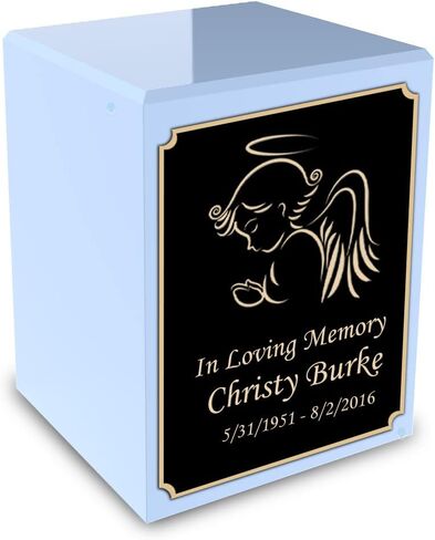 GetUrns Custom Angel Small Urn Box for Human Ashes I Personalized Wooden Keepsake Cremation Urn for Male or Female I Light Blue Memorial Box I 40lbs in Saudi Arabia
