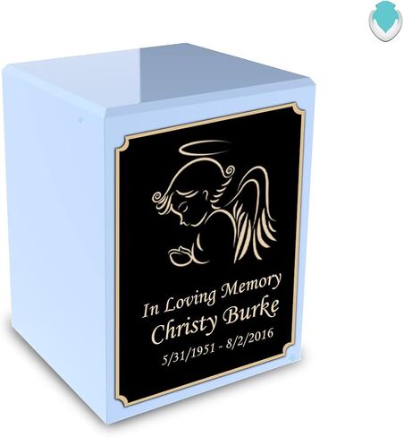 GetUrns Custom Angel Small Urn Box for Human Ashes I Personalized Wooden Keepsake Cremation Urn for Male or Female I Light Blue Memorial Box I 40lbs in Saudi Arabia