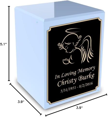 GetUrns Custom Angel Small Urn Box for Human Ashes I Personalized Wooden Keepsake Cremation Urn for Male or Female I Light Blue Memorial Box I 40lbs in Saudi Arabia