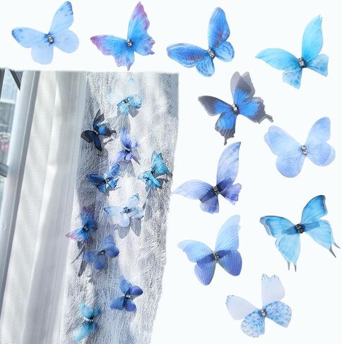 Room Curtains Bathroom Decoration Butterfly, DIY Skirt Butterfly Clips, Pins Decorations (Blue-10PCS) in Saudi Arabia