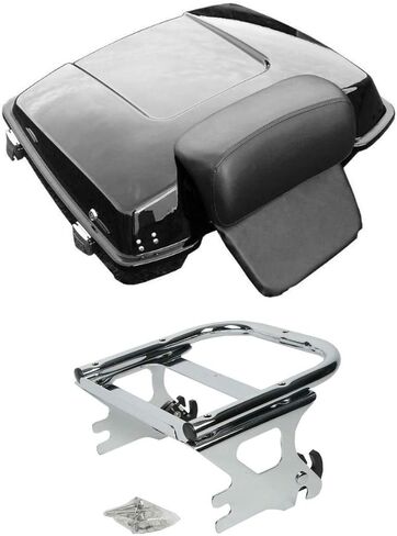 TCT-MOTORPARTS Razor Trunk Backrest Pad & Chrome Two-Up Mounting Rack Fit for Harley 1997-2008 Touring Road King FLHT FLHX FLTR Vivid Black 2007 2006 2005 2004 2003 2002 2001 2000 1999 1998 in Saudi Arabia