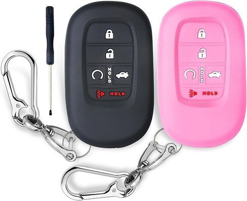 QBUC 2PCS for Honda Key Fob Cover,Silicone Key Case with Keychain Compatible with Honda 2022 2023 2024 2025 Accord Civic HR-V CR-V Pilot Sport SI EX EX-L Touring,5 Buttons(Black+Pink) in Saudi Arabia