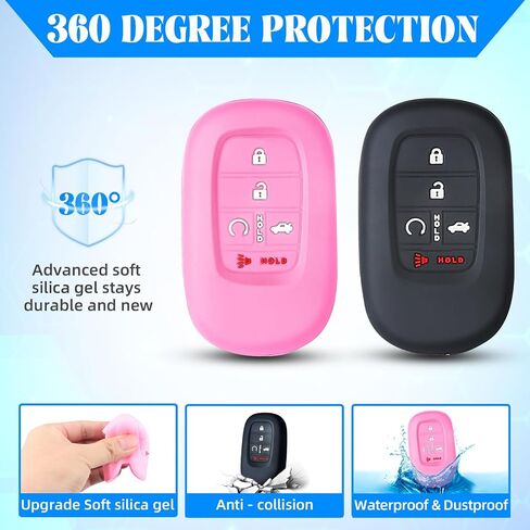 QBUC 2PCS for Honda Key Fob Cover,Silicone Key Case with Keychain Compatible with Honda 2022 2023 2024 2025 Accord Civic HR-V CR-V Pilot Sport SI EX EX-L Touring,5 Buttons(Black+Pink) in Saudi Arabia