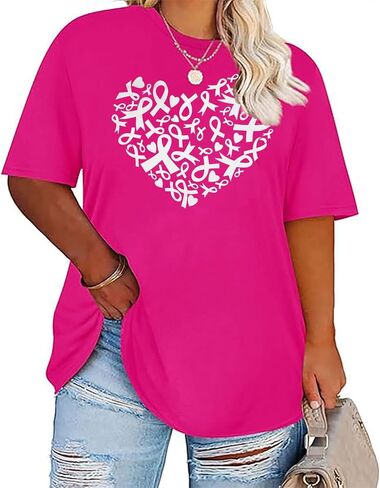 Plus Size Women's Breast Cancer Shirts Pink Ribbon Breast Cancer Awareness T-Shirts Spread The Hope Short Sleeved Top in Kuwait