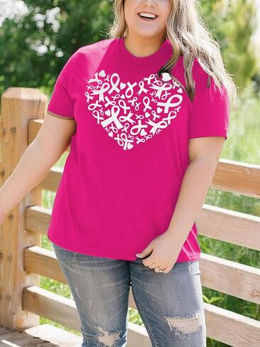 Plus Size Women's Breast Cancer Shirts Pink Ribbon Breast Cancer Awareness T-Shirts Spread The Hope Short Sleeved Top in Kuwait